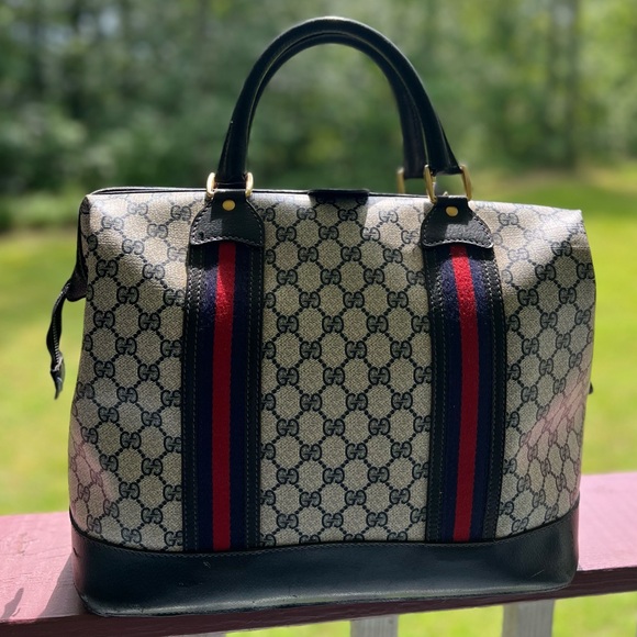 RARE Vintage 1950s/60s GUCCI Doctor Overnight Duffle Bag Web Navy GG Monogram - Picture 2 of 9